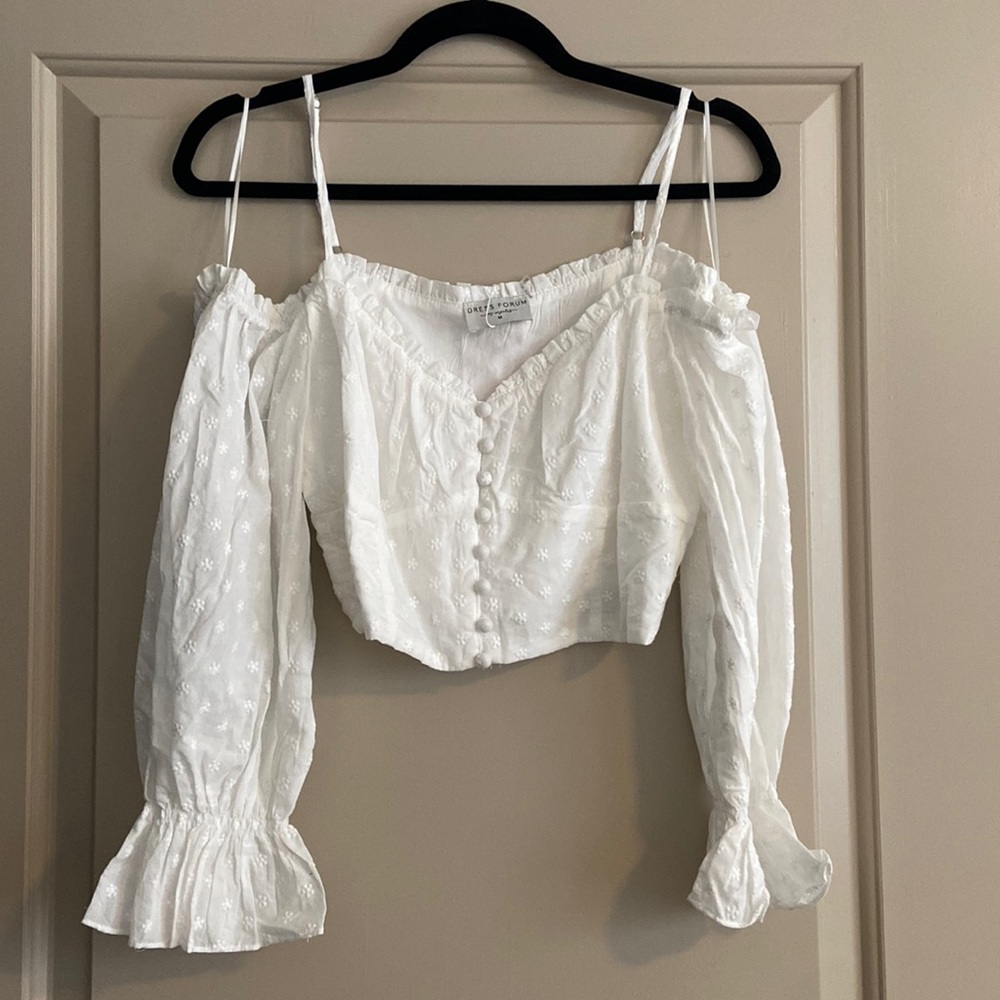 Floral lace off the shoulder white top